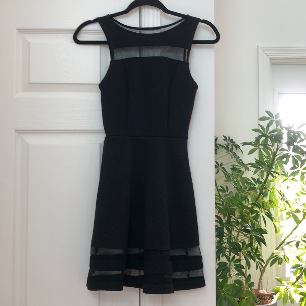 Monteau Mesh Little Black Fit & Flare Dress